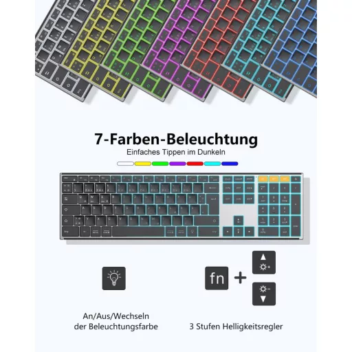 Tastatură Bluetooth Wireless OMOTON cu Carcasă Metalică, Iluminare QWERTZ, Ergonomică
