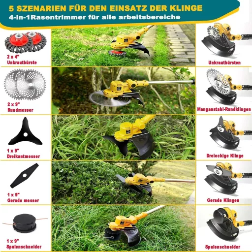 Fiutazge Akkumulátoros Fűnyíró 5 Pengefej és 2x4.0Ah Makita Kompatibilis Sárga
