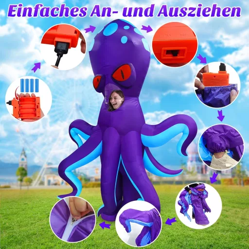 Danxilu Felfújható Jelmez Felnőtteknek - Polip és Dinoszaurusz Teljes Test Állatjelmez Férfiaknak és Nőknek - Vicces Cosplay, Party és Ünnep