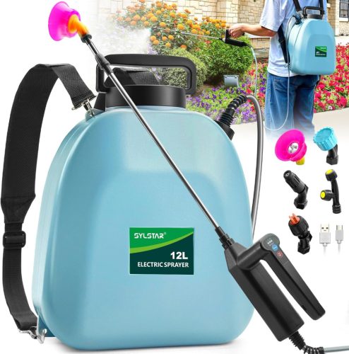 Pulverizator Electric SYLSTAR 12L - Pulverizator de Plante cu Acumulator, 5 Duze, pentru Grădinărit, Combaterea Buruienilor, Udare