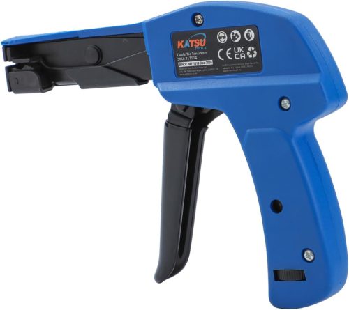 KATSU Tools Kábelkötegelő Pisztoly - Professzionális Nylon Kábelkötöző Feszítő és Vágó Eszköz, Állítható Feszességgel, 2,4-4,8 mm, Kék (4175