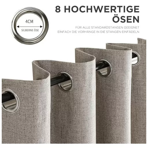 Perdele opace Joydeco, 100% întunecare, cu aspect de in, termoizolante, 210x132 cm