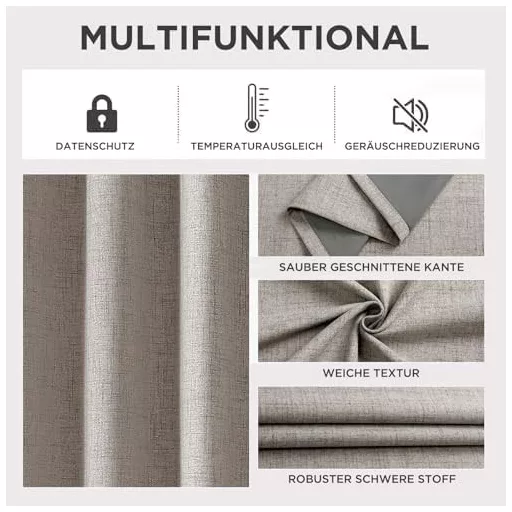 Perdele opace Joydeco, 100% întunecare, cu aspect de in, termoizolante, 210x132 cm