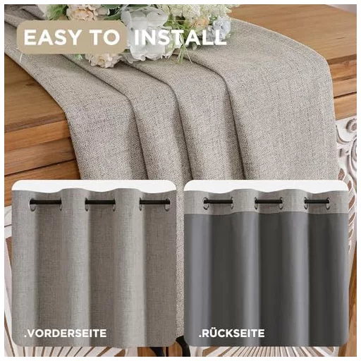 Perdele opace Joydeco, 100% întunecare, cu aspect de in, termoizolante, 210x132 cm