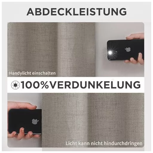 Perdele opace Joydeco, 100% întunecare, cu aspect de in, termoizolante, 210x132 cm