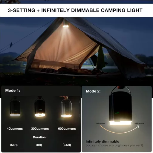 Pompă electrică Origem pentru saltea, pompă portabilă cu acumulator cu lampă de camping