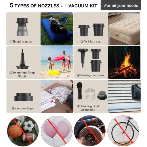 Pompă electrică Origem pentru saltea, pompă portabilă cu acumulator cu lampă de camping