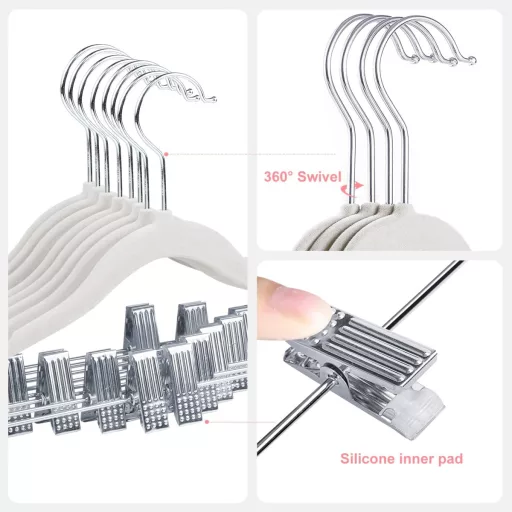 ManGotree 30 cm umerașe copii din catifea, antiderapante, 16 buc, alb