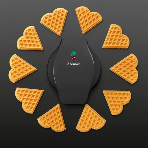 Bestron szívforma gofrisütő, 700W, antilengő bevonattal, fekete