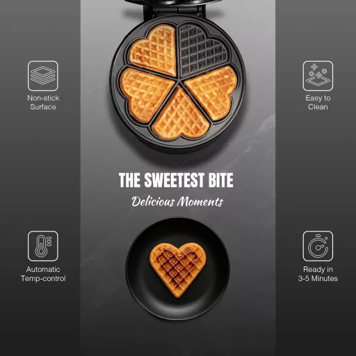 Bestron szívforma gofrisütő, 700W, antilengő bevonattal, fekete