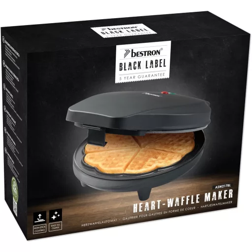 Bestron szívforma gofrisütő, 700W, antilengő bevonattal, fekete