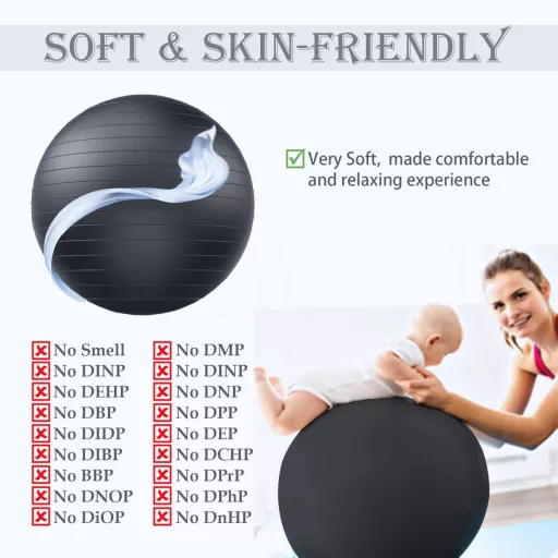 Goonidy Minge Fitness Neagră 65cm - Minge Ergonomică de Șezut pentru Copii, Minge Gimnastică Anti-Explozie pentru Yoga, Pilates, Capacitate de Încărcare 2200 Lire