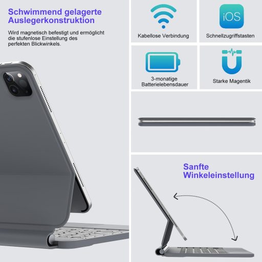 SENGBIRCH Magic Keyboard za iPad Air 11" M3/M2 Njemački QWERTZ Pozadinsko Osvjetljenje Trackpad Crni