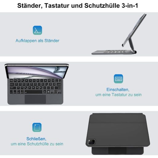 SENGBIRCH Magic Keyboard za iPad Air 11" M3/M2 Njemački QWERTZ Pozadinsko Osvjetljenje Trackpad Crni