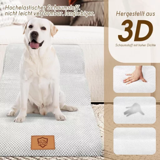 HEVOL Kutyalépcső 3 Lépcsőfokkal - Hordozható, Mosható Huzatú Kisállat Rámpa Sűrű Szivaccsal, 84x40x40cm, Kanapéhoz és Ágyhoz, 25kg-ig