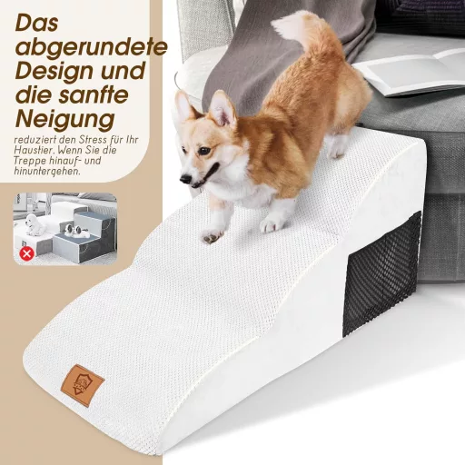 HEVOL Schodíky pre psov 3-stupňové - Prenosná rampa pre malé zvieratá s umývateľným poťahom z hustej špongie, 84x40x40cm, ku gauču a posteli, do 25kg