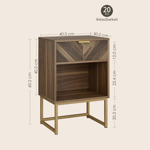 Nočný stolík HEYZOEY s otvoreným úložným priestorom, orech, 40x30x60 cm