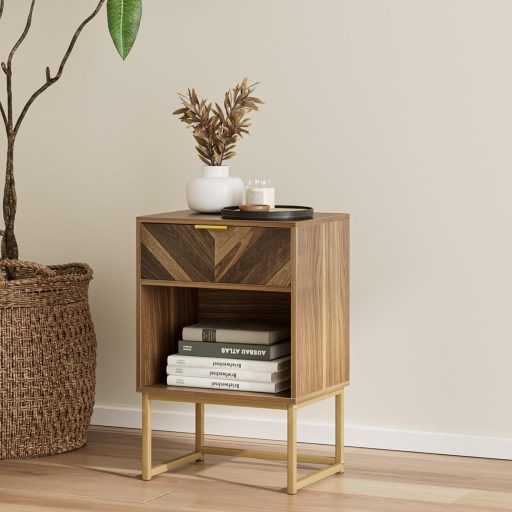 Nočný stolík HEYZOEY s otvoreným úložným priestorom, orech, 40x30x60 cm