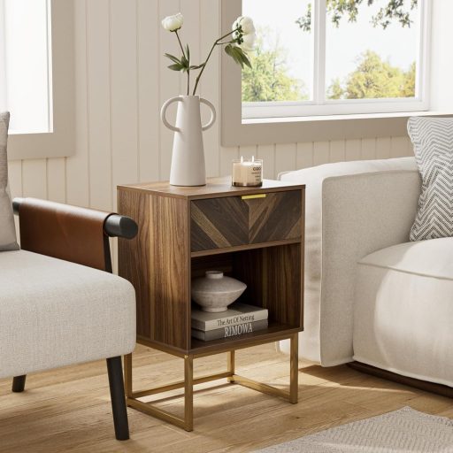 HEYZOEY Éjjeliszekrény nyitott tárolóval dió 40x30x60 cm