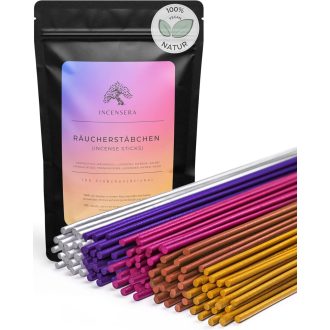   Set de 100 bețișoare parfumate Incensera - Lemn de santal, Lavandă, Tămâie, Smirnă, Salvie - Meditație, Yoga, Relaxare