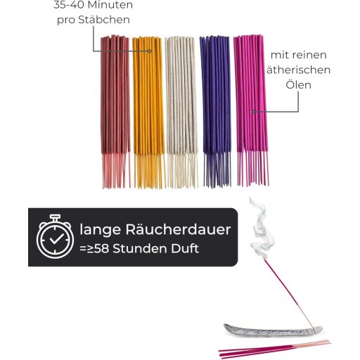 Incensera 100 darabos füstölő pálca szett - Szantálfa, Levendula, Tömjén, Mirra, Zsálya - Meditáció, Jóga, Relaxáció