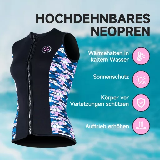 X-mAnTA Pantaloni scurți de neopren pentru scufundări, damă, 2mm - Top de neopren fără mâneci, cu fermoar - Vestă neagră de scufundări pentru înot, caiac, surfing