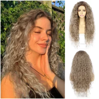   Sapphirewigs Ombre Barna Szintetikus Göndör Paróka Nőknek, Szőke, Hőálló, 66cm
