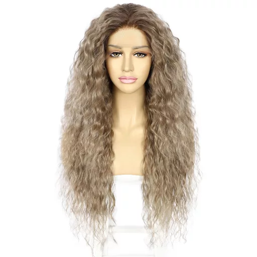 Sapphirewigs Ombre Barna Szintetikus Göndör Paróka Nőknek, Szőke, Hőálló, 66cm