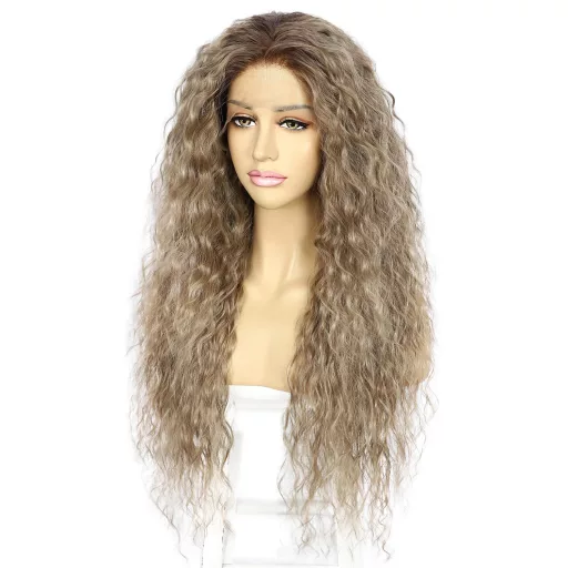 Sapphirewigs Ombre Barna Szintetikus Göndör Paróka Nőknek, Szőke, Hőálló, 66cm
