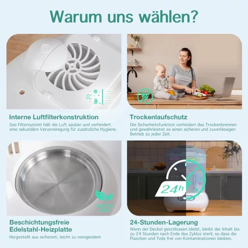 Elektrický parný sterilizátor a sušička fliaš femometer family pre 9 fliaš, biela