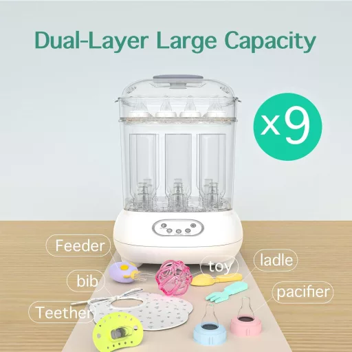 Elektrický parný sterilizátor a sušička fliaš femometer family pre 9 fliaš, biela