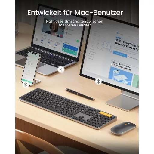 ProtoArc Bluetooth Billentyűzet és Egér Mac-hez, Vezeték Nélküli Teljes Méret, Újratölthető