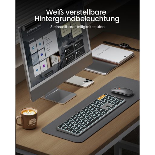 ProtoArc Bluetooth Billentyűzet és Egér Mac-hez, Vezeték Nélküli Teljes Méret, Újratölthető