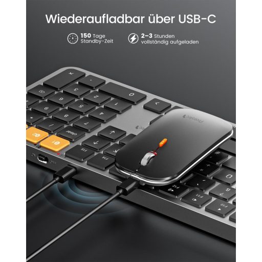 ProtoArc Bluetooth Billentyűzet és Egér Mac-hez, Vezeték Nélküli Teljes Méret, Újratölthető