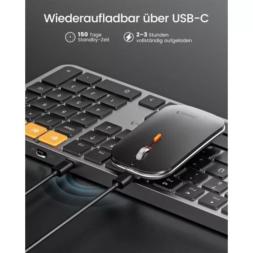 ProtoArc Bluetooth Billentyűzet és Egér Mac-hez, Vezeték Nélküli Teljes Méret, Újratölthető