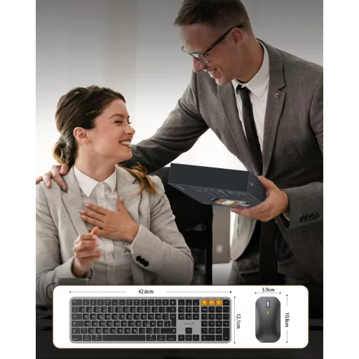 ProtoArc Bluetooth Billentyűzet és Egér Mac-hez, Vezeték Nélküli Teljes Méret, Újratölthető