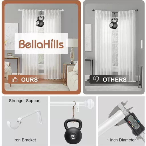 BellaHills 76-230 cm Teleszkópos Függönykarnis 25 mm Fehér 2 db Konzollal