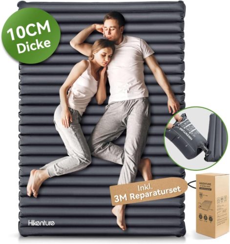 Hikenture Ultrakönnyű Dupla Kempingmatrac 120x200cm - Felfújható Matrac 2 Személynek, Pumpatasak, 10cm Vastag, Túrázáshoz, Kempingezéshez