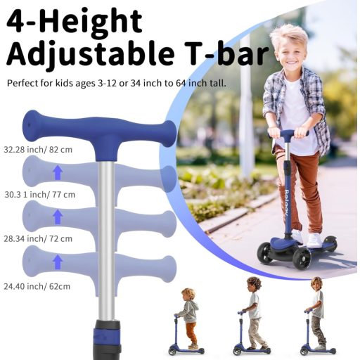 BELEEV A8 Összecsukható Roller LED Kerekekkel, 3 Kerekű Gyerek Roller 3-12 Év