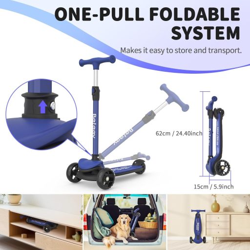 BELEEV A8 Összecsukható Roller LED Kerekekkel, 3 Kerekű Gyerek Roller 3-12 Év