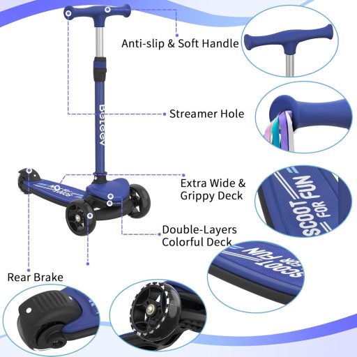 BELEEV A8 Összecsukható Roller LED Kerekekkel, 3 Kerekű Gyerek Roller 3-12 Év