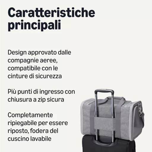 Amazon Basics Szürke Hordozótáska Macskáknak és Kutyáknak, Légáteresztő Hálóval, Repülőgépen Engedélyezett