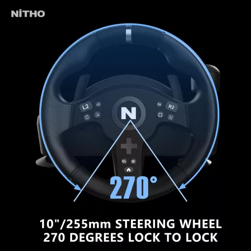 NITHO Drive Pro ONE V200 Volan și Pedale pentru Simulator de Curse cu Unghi de Rotație de 270°, Compatibil PC, PS4, Xbox One, Xbox Series X/S, Incorporat