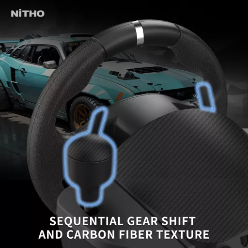 NITHO Drive Pro ONE V200 Volan și Pedale pentru Simulator de Curse cu Unghi de Rotație de 270°, Compatibil PC, PS4, Xbox One, Xbox Series X/S, Incorporat