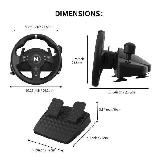 NITHO Drive Pro ONE V200 Volan și Pedale pentru Simulator de Curse cu Unghi de Rotație de 270°, Compatibil PC, PS4, Xbox One, Xbox Series X/S, Incorporat