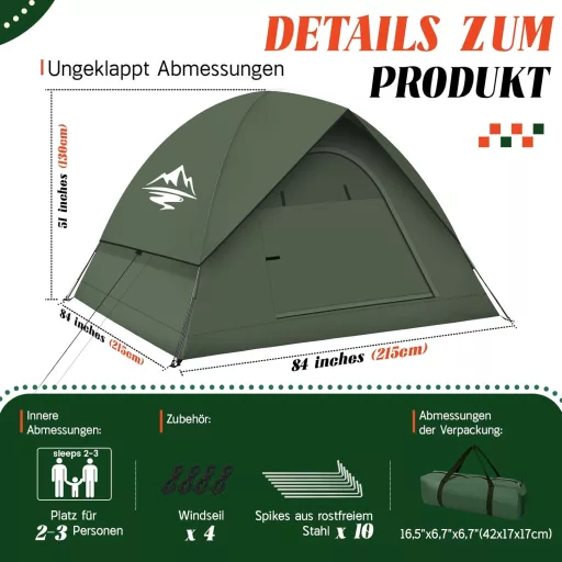 Purebox 2-3 személyes ultralight sátor, vízálló és szélálló kempingezéshez, trekking túrákhoz