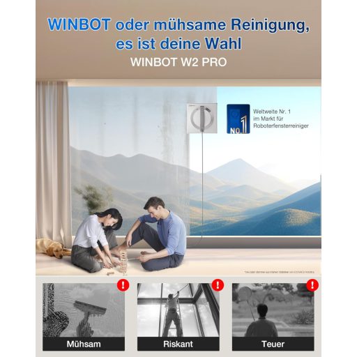 ECOVACS Winbot W2 Pro ablaktisztító robot 3 fúvókás vízpermetezővel