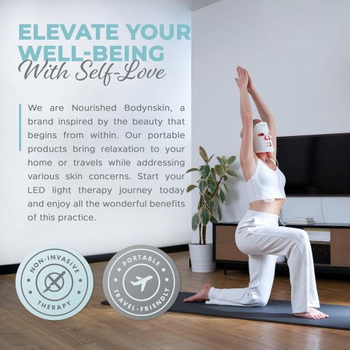 Mască facială LED Nourished Bodynskin cu 114 LED-uri, terapie cu lumină roșie și albastră, antirid