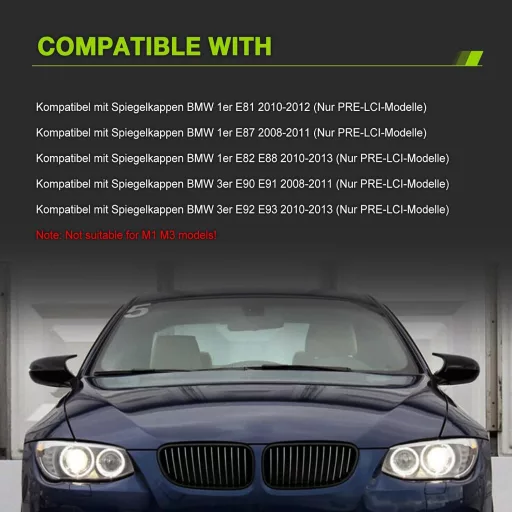 Carcase oglinzi TOPTHAN BMW Seria 3 E90 E91 E92 E93 2008-2013 Oglindă retrovizoare laterală Stânga Dreapta Negru Lucios