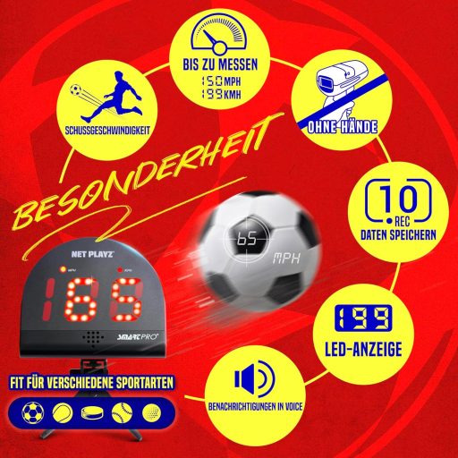 NET PLAYZ Futball Radar Sebességmérő - Edzőfelszerelés Sebességérzékelővel, Állítható Szögű Sporteszköz Futball, Golf, Baseball és Más Sport